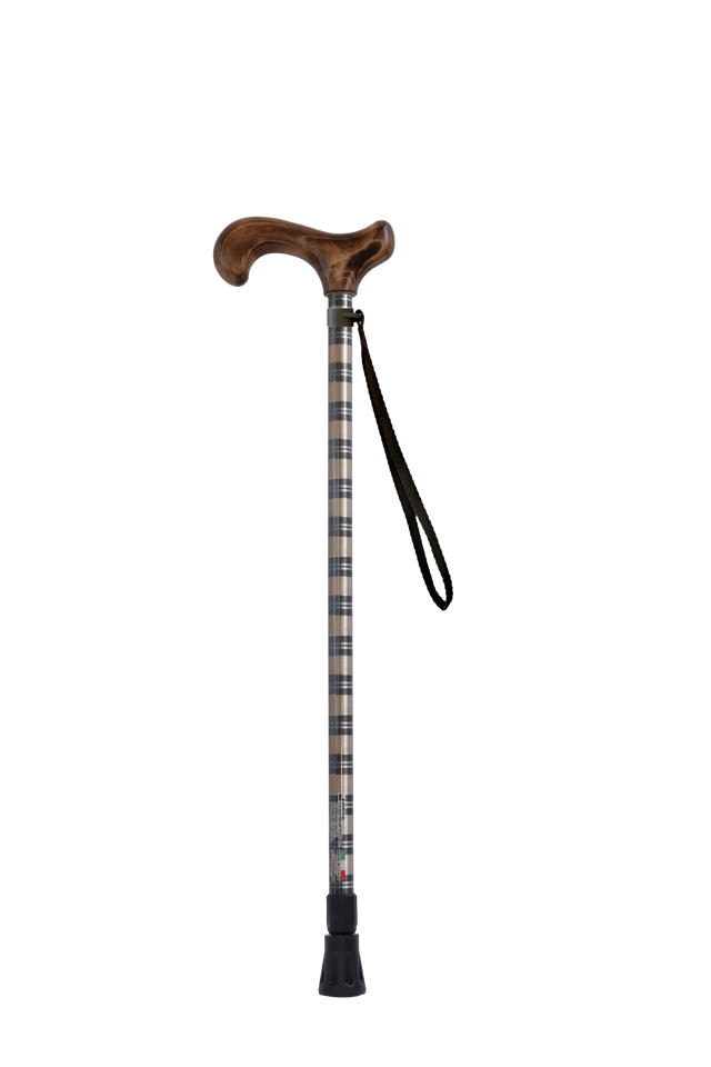 Canne de marche tartan beige Poignée bois