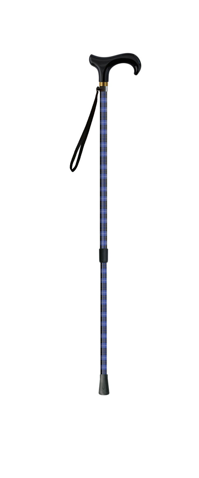 Canne de marche tartan bleu Poignée derby