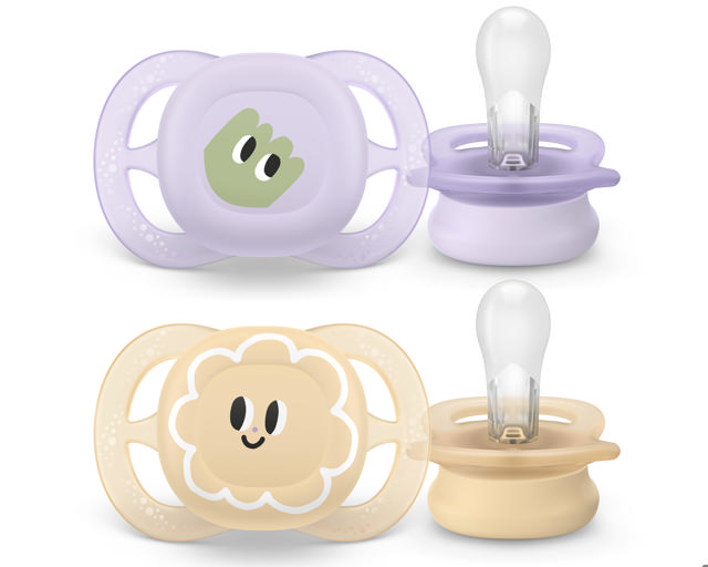 Sucette +0m Start pêche/lilas motif