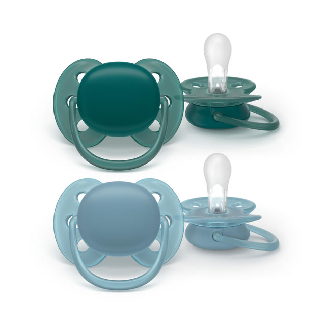 Sucette +18m Soft bleu/vert