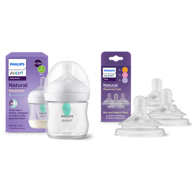 Natural Airfree baby bottle 125 ml + multi teat size pack
